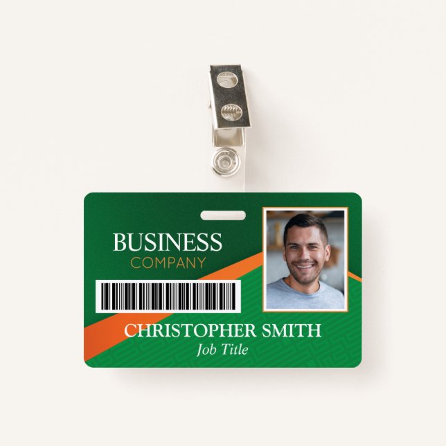 Crachá Professional Green Staff ID Badge (Frente com Clipe)