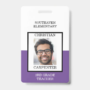 Crachá Professor de Foto Escolar Roxo e Branco
