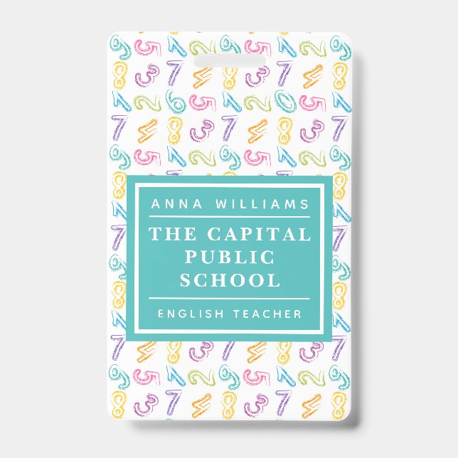 Crachá Professor de Matemática na Escola Elementar Colori (Front)