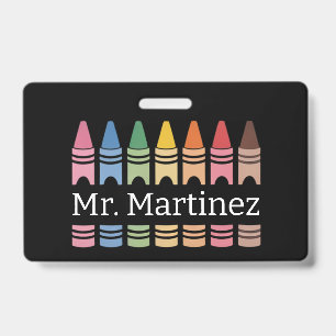 Crachá Professor Nome Personalizado Crayon Fofo Volta às 