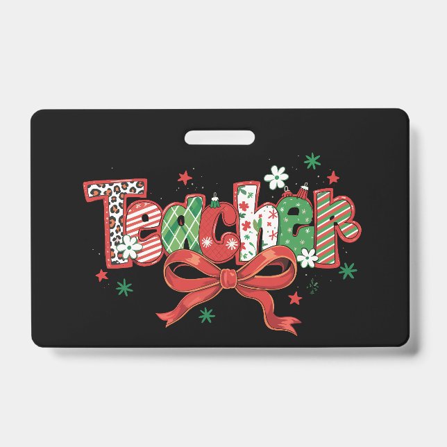 Crachá Professora Coquete Natal Lápis de Cor Feliz Natal  (Frente)
