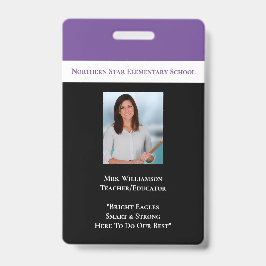 Crachá Professora De Foto De Funcionarios Roxo De Funcion
