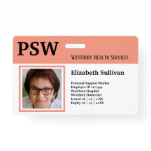 PSW Healthcare ou Hospital Employee Photo ID Crach