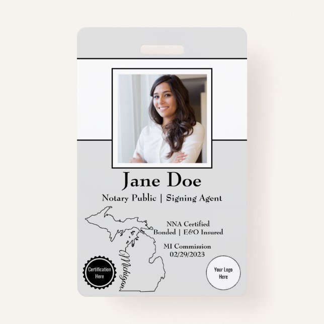 Crachá Público Notário do Estado de Michigan com o (Frente)