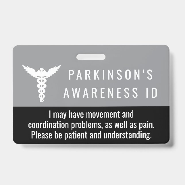 Crachá pulseira de conscientização sobre Parkinson ID pac (Frente)