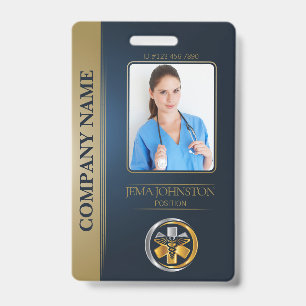 Crachá QR Code ID de Segurança Azul e Dourado Foto do Fun