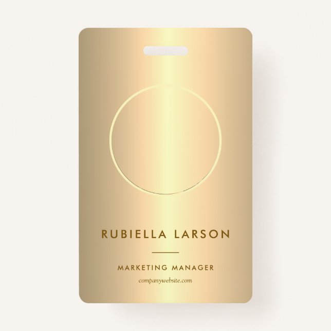 Crachá QR Dourado de foto de ID profissional de funcionár (Frente)