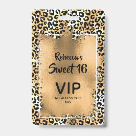 Crachá Quic Leopard Sweet 16.º Aniversário Convite VIP Pa
