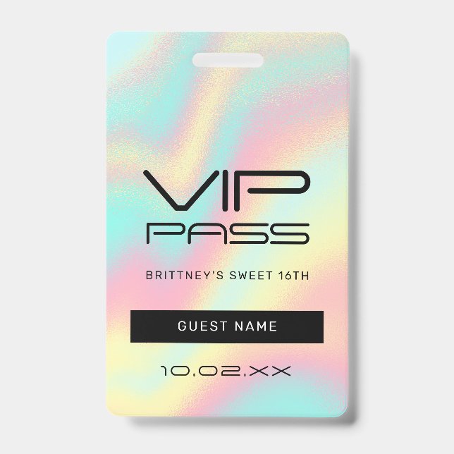 Crachá Rainbow Pastel Sweet 16th VIP Pass Lanyard (Frente)