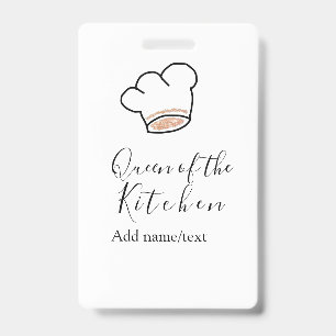 Crachá Rainha da cozinha chef cozinhando adicionar nome c