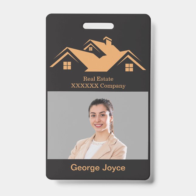 Crachá Real Estate Promotional Black & Gold Name Tag  (Front)