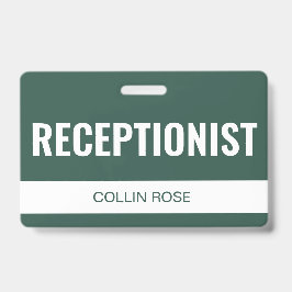 Crachá Recepcionista de Hotel Personalizado Verde Escuro 