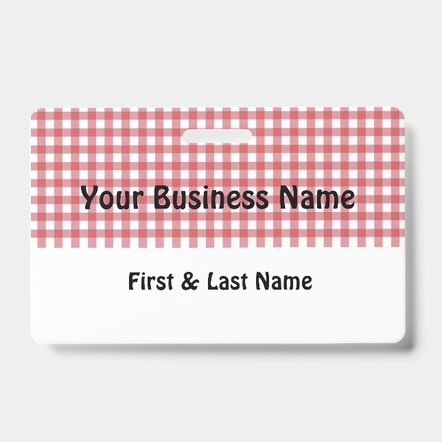 Crachá Red and White Gingham Name Badge (Front)