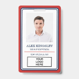 Crachá Red Blue Border Name Title Logo Photo ID