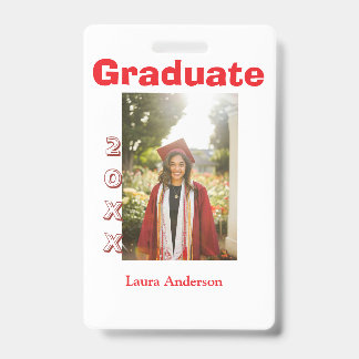 Crachá Red bold photo graduation add name class text