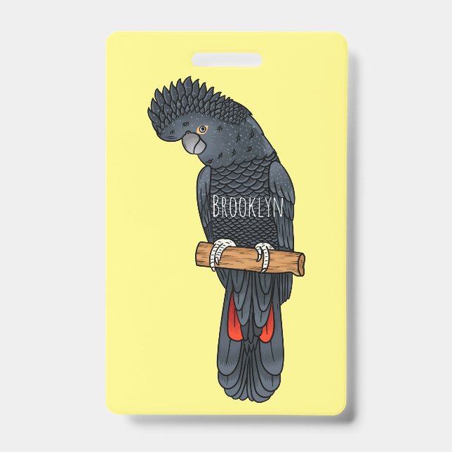 Crachá Red-tailed black cockatoo bird cartoon (Frente)