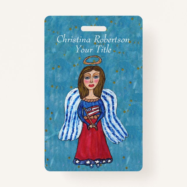 Crachá Red White Angel American Flag Dourado Stars (Frente)