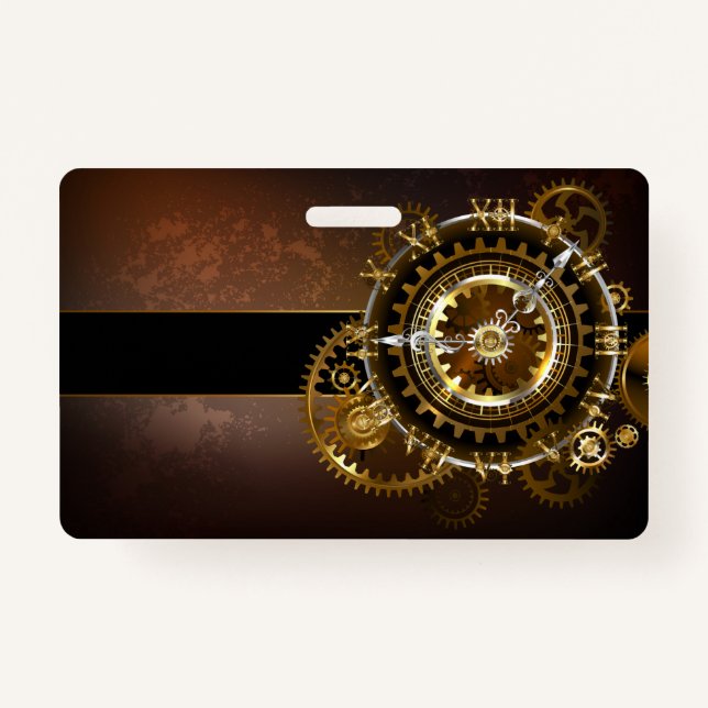 Crachá Relógio a vapor com engrenagens antigas (Frente)