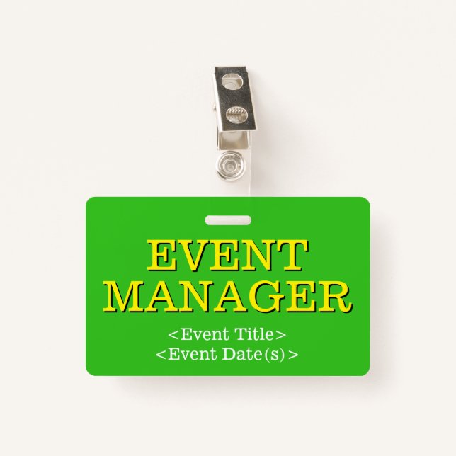 Crachá respeitável do "EVENT MANAGER" (Frente com Clipe)