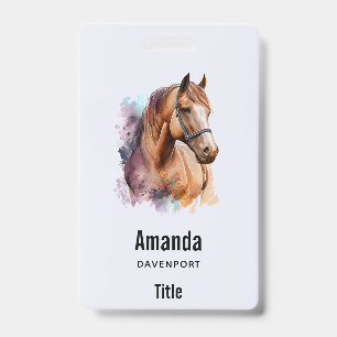 Crachá Retrato da cabeça de cavalo marrom em aquarela