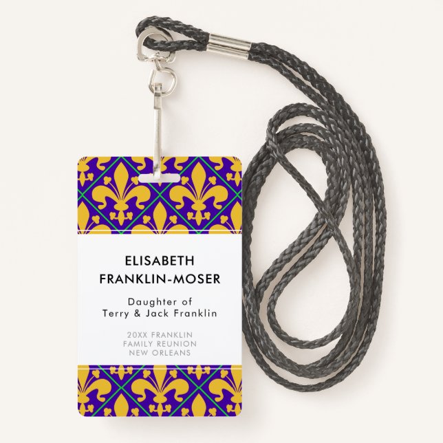 Crachá Reunião da Família Nova Orleans Mardi Gras (Frente com cordão)