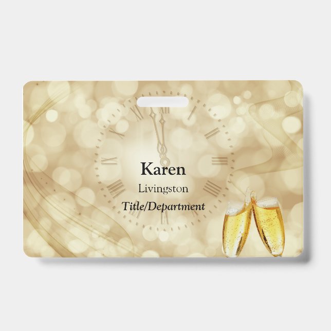 Crachá Réveillon com taças de champanhe  (Frente)