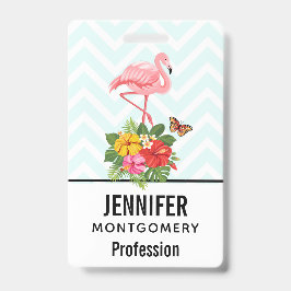 Crachá Rico rosa Flamingo e Hibiscus Tropical