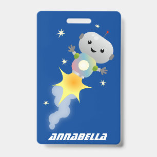 Crachá Robô fofo voando em ilustração de desenho animado