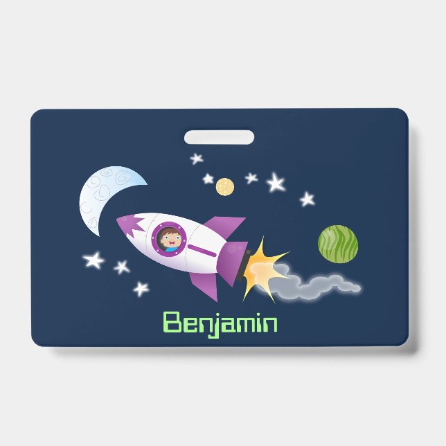 Crachá Rockets em ilustração de desenhos animados espacia (Frente)