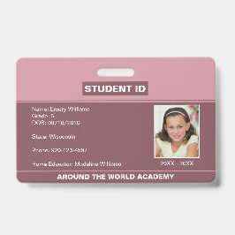 Crachá Rosa Bege ID de Aluno Ensino Domiciliar