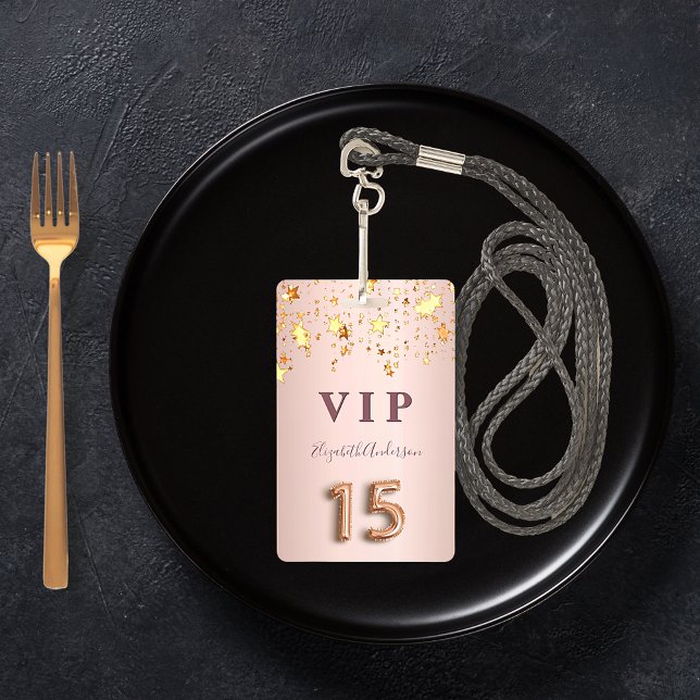 Crachá Rosa de Quinceanera estrelas cintilantes cor-de-ro (Criador carregado)