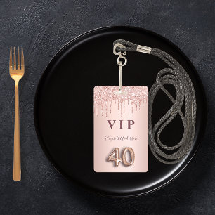 Crachá rosa dourada com brilho gotejante glam rosa aniver