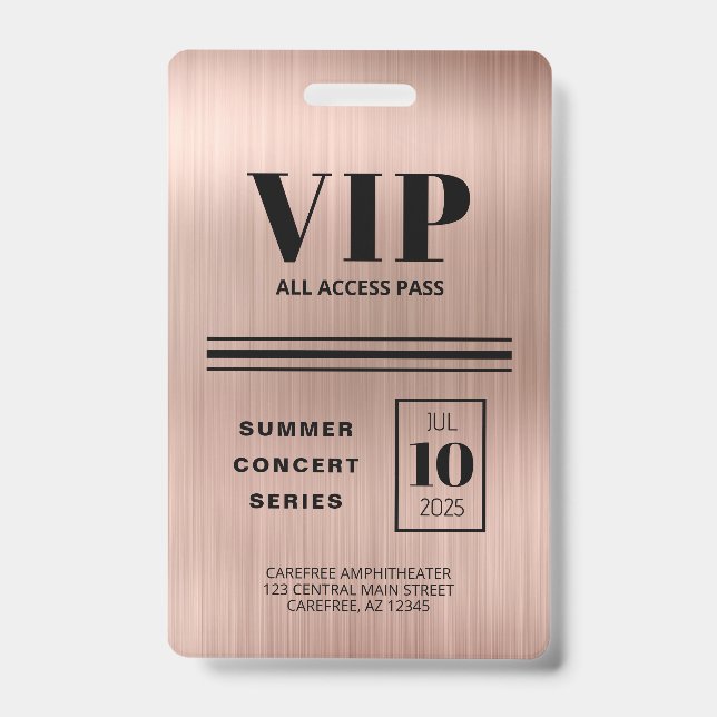 Crachá Rosa Dourado Acesso Total VIP Personalizado (Frente)