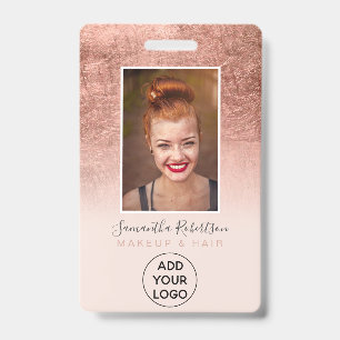 Crachá Rosa gold foil blush logotipo rosa passe de foto d