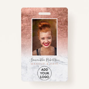 Crachá Rosa gold foil marble logo - passe de foto do func