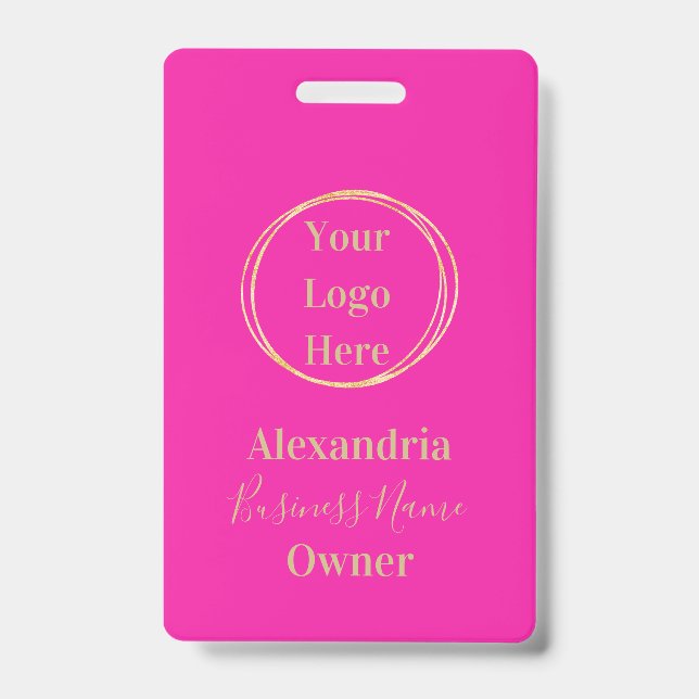 Crachá Rosa Quente Dourado Identificação Personalizada de (Frente)