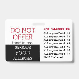 Crachá Rótulo de Alerta de Alergia Alimentar Múltipla