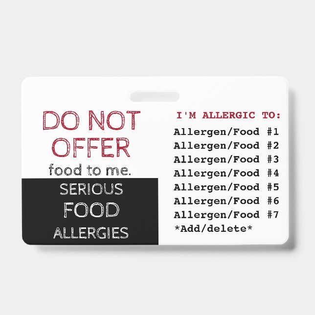 Crachá Rótulo de Alerta de Alergia Alimentar Múltipla (Frente)