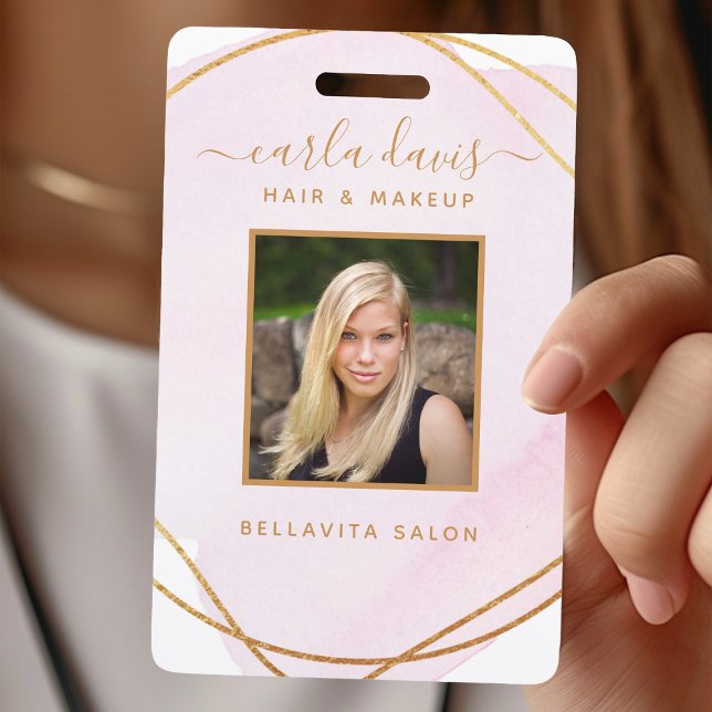 Crachá Rótulo de assinatura Rosa Bege Aquarela Dourado Cí (Criador carregado)