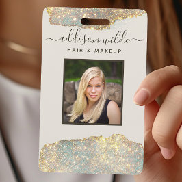 Crachá Rótulo de ID de Salão Glitter Chic com Assinatura 