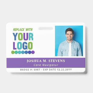 Crachá Roxo com logotipo alto e ID do funcionário de foto