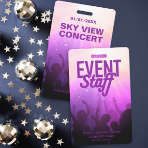 Crachá Roxo de Equipe de Evento para Concerto ou F