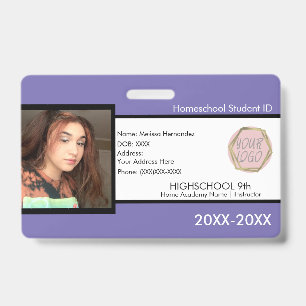 Crachá Roxo ID da Escola de Ensino em Casa