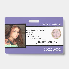 Crachá Roxo ID da Escola de Ensino em Casa