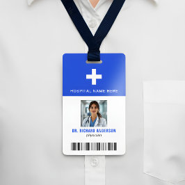 Crachá Royal Blue Hospital Employee Bar Code ID