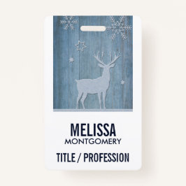 Crachá Rustic Blue Wood Reindet — Natal