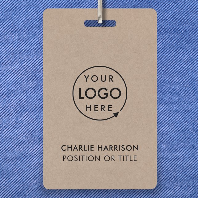Crachá Rustic Kraft | Logotipo Empresarial ID Moderno Fun (Rustic Kraft company branded staff ID badges for business events & employee identification.)