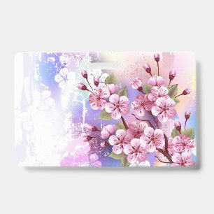 Crachá Sakura Rosa sobre Fundo de Pintura