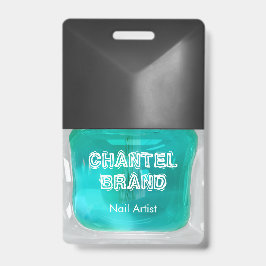 Crachá Salongue de beleza com esmalte de unha azul-turque