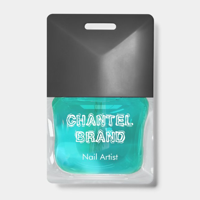 Crachá Salongue de beleza com esmalte de unha azul-turque (Frente)